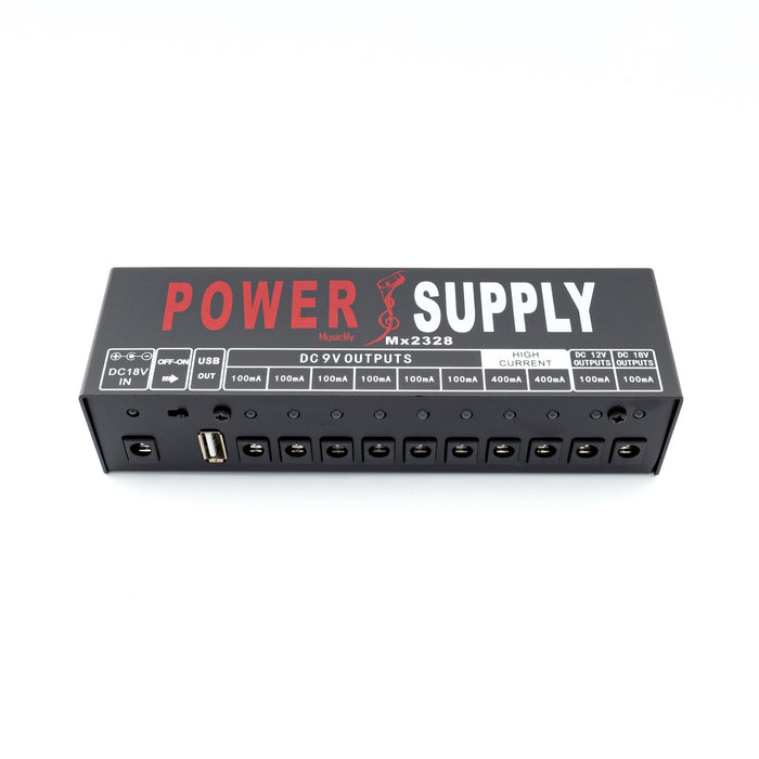 details of musiclily pro guitar power supply 10 way isolated dc output for 9v 12v 18v effect pedal with usb port uk standard adapter mx2328uk