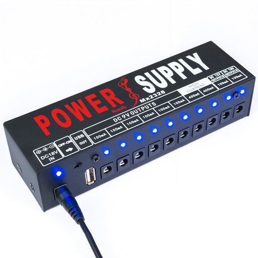 musiclily pro guitar power supply 10 way isolated dc output for 9v 12v 18v effect pedal with usb port us standard adapter mx2328