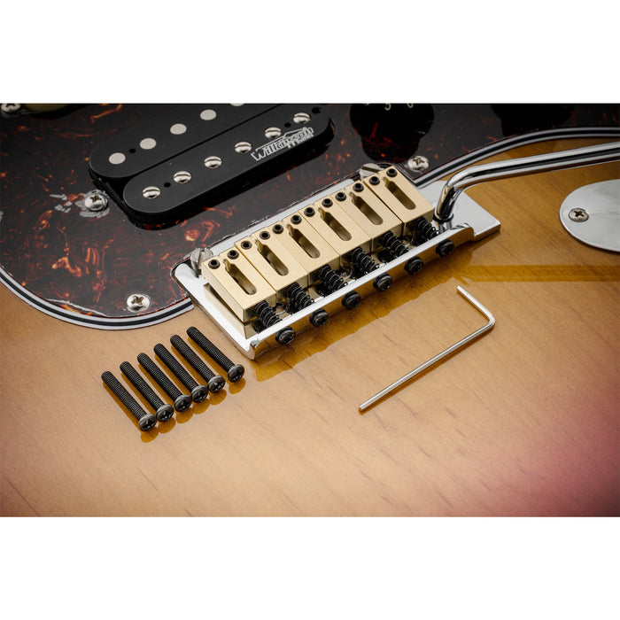 Musiclily Ultra 10,5 mm Moderner Stil Rechteckvolle Vollmessingsattel für Strat/Tele-Style-Elektrogitarre, Set von 6