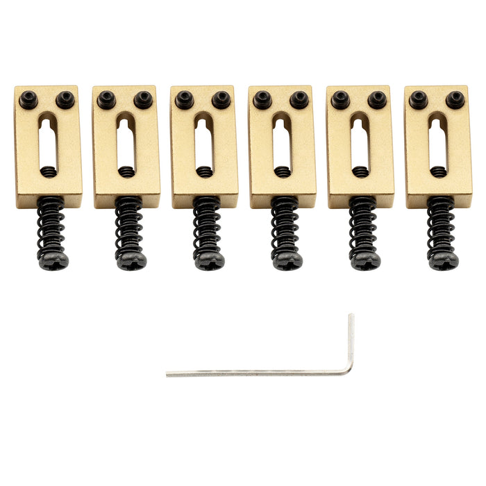 Musiclily Ultra 10,5 mm Moderner Stil Rechteckvolle Vollmessingsattel für Strat/Tele-Style-Elektrogitarre, Set von 6