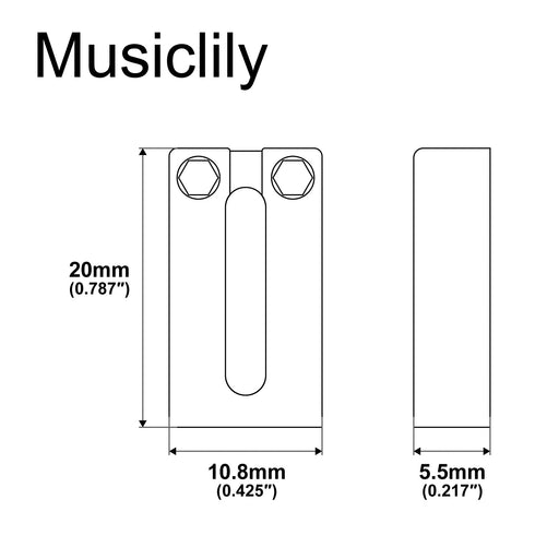 Dimensions of musiclily ultra 10 8mm modern style rectangle full solid brass saddles for strat tele style electric guitar mx2371 6p