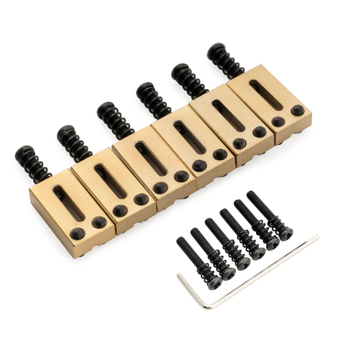 Musiclily Ultra 10,8 mm Moderner Stil Rechteckvolle Vollmessingsattel für Strat-Tele-Stil-Elektrogitarren, Set von 6