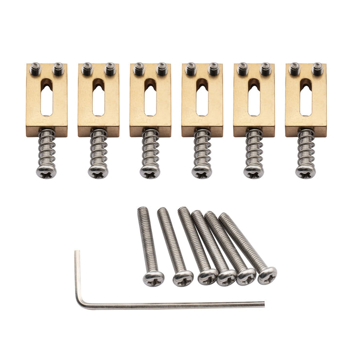 Musiclily Ultra 10,8 mm Moderner Stil Rechteckvolle Vollmessingsattel für Strat-Tele-Stil-Elektrogitarren, Set von 6