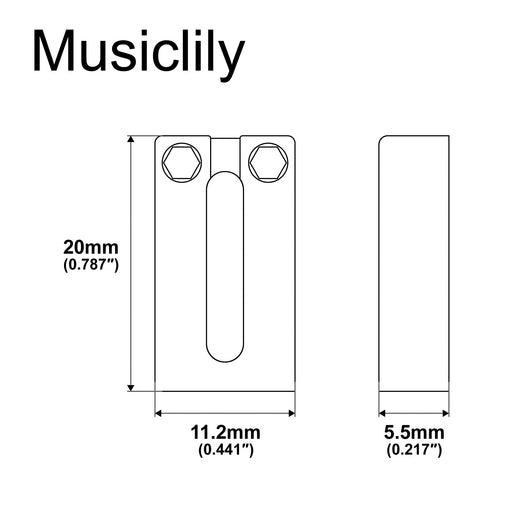 Dimensions of musiclily ultra 11 2mm modern style rectangle full solid brass saddles for vintage strat style electric guitar mx2372 6p