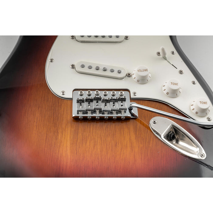 musiclily ultra 52 5mm2 1 16 inch standard 6 screw st tremolo bridge with vintage steel bent saddles 36mm solid brass block push in arm for strat style electric guitar mx2373bp, chrome