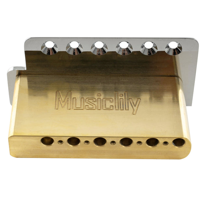 Musiclily Ultra 10.5mmピッチ 6点支持 スタンダード トレモロユニット ブリッジ ヴィンテージな鋼製プレスサドル 36mmソリッド真鍮ブロック 押し込み式アーム STストラトStratエレキギター用 ブラック