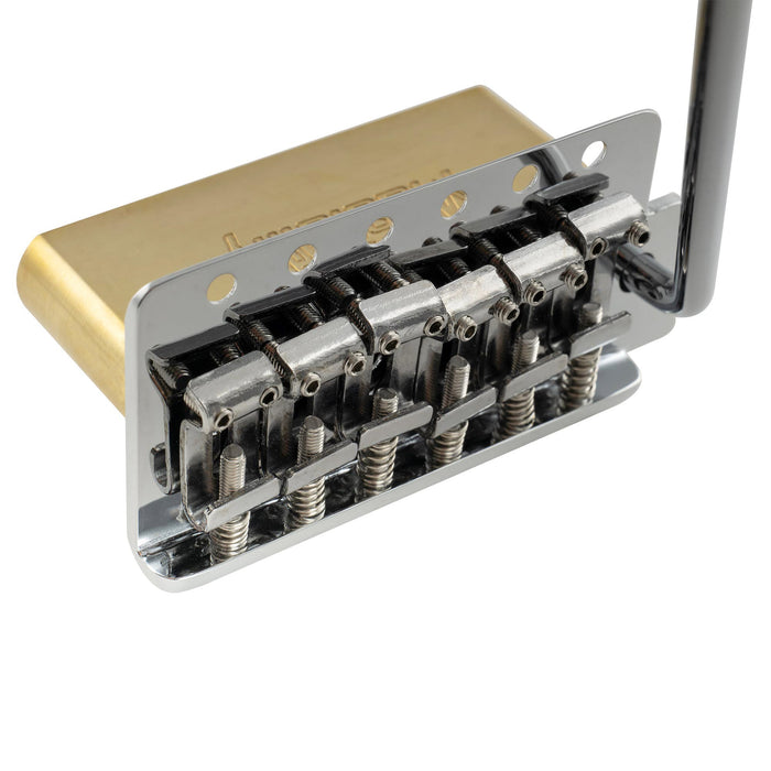 Musiclily Ultra 10.5mmピッチ 6点支持 スタンダード トレモロユニット ブリッジ ヴィンテージな鋼製プレスサドル 36mmソリッド真鍮ブロック 押し込み式アーム STストラトStratエレキギター用 ブラック