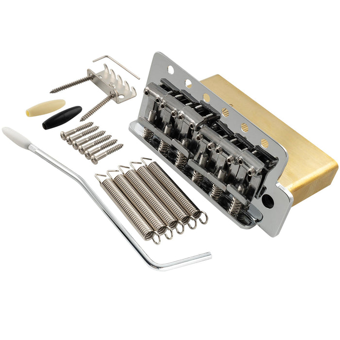 musiclily ultra 52 5mm2 1 16 inch standard 6 screw st tremolo bridge with vintage steel bent saddles 36mm solid brass block push in arm for strat style electric guitar mx2373bp, chrome