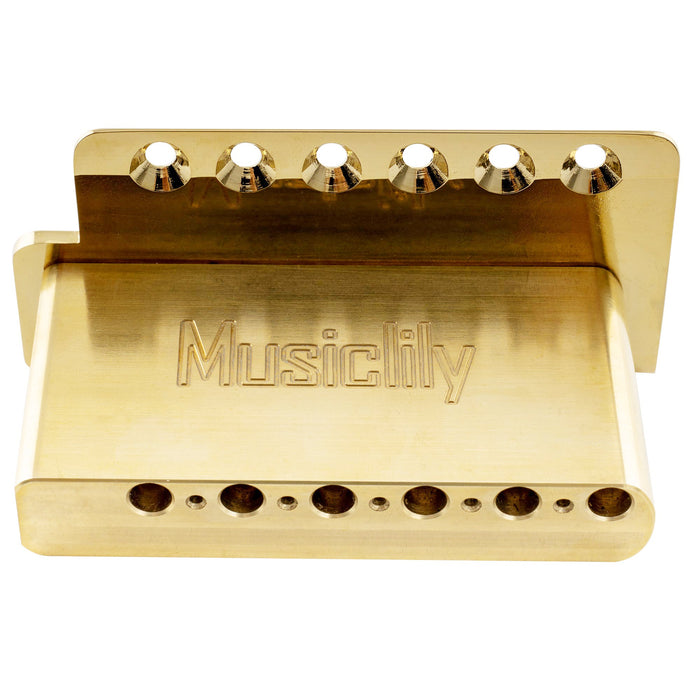 Musiclily Ultra 10.5mmピッチ 6点支持 スタンダード トレモロユニット ブリッジ ヴィンテージな鋼製プレスサドル 36mmソリッド真鍮ブロック 押し込み式アーム STストラトStratエレキギター用 ブラック
