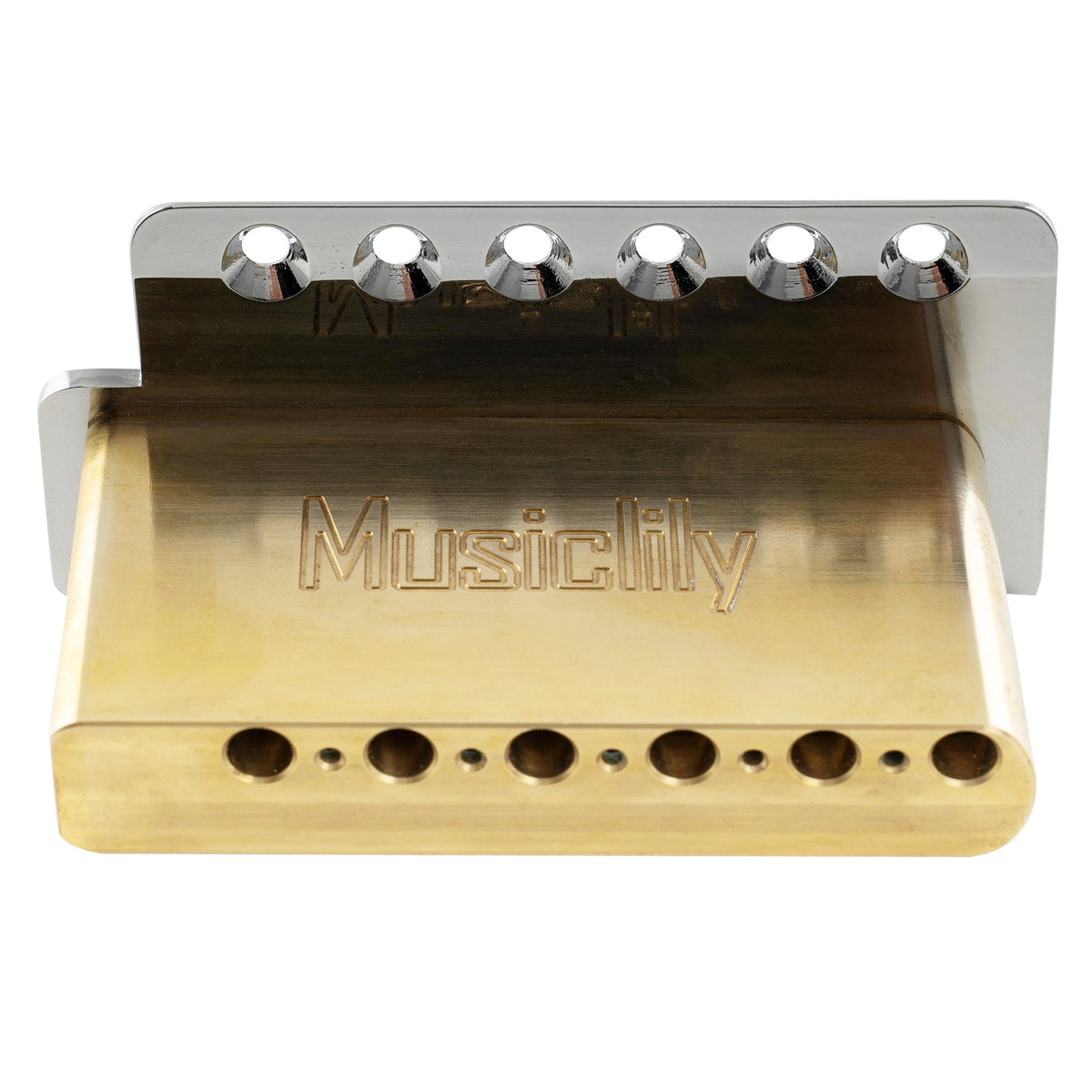 Musiclily Ultra BV007 52,5mm(2-1/16 Zoll) Standard 6-Schrauben ST Tremolobrücke mit modernen Messingsätteln 36mm massives Messingblock Push-In Arm für Strat-Style E-Gitarre