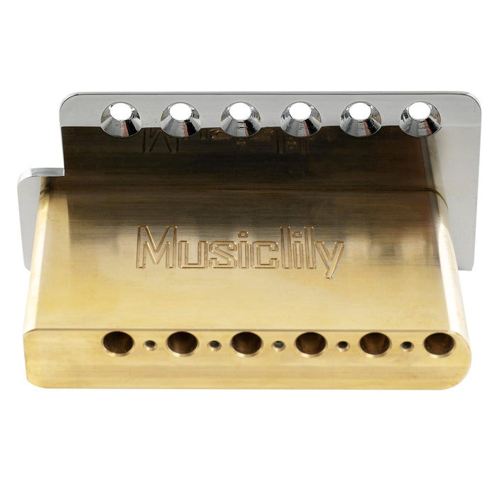 Musiclily Ultra 52,5 mm (2-1/16 Zoll) Standard 6-Schrauben ST-Tremolo-Brücke mit modernen Messingsatteln, 36-mm massiver Messingblock, Einsteckarm für Elektrogitarren im Strat-Stil