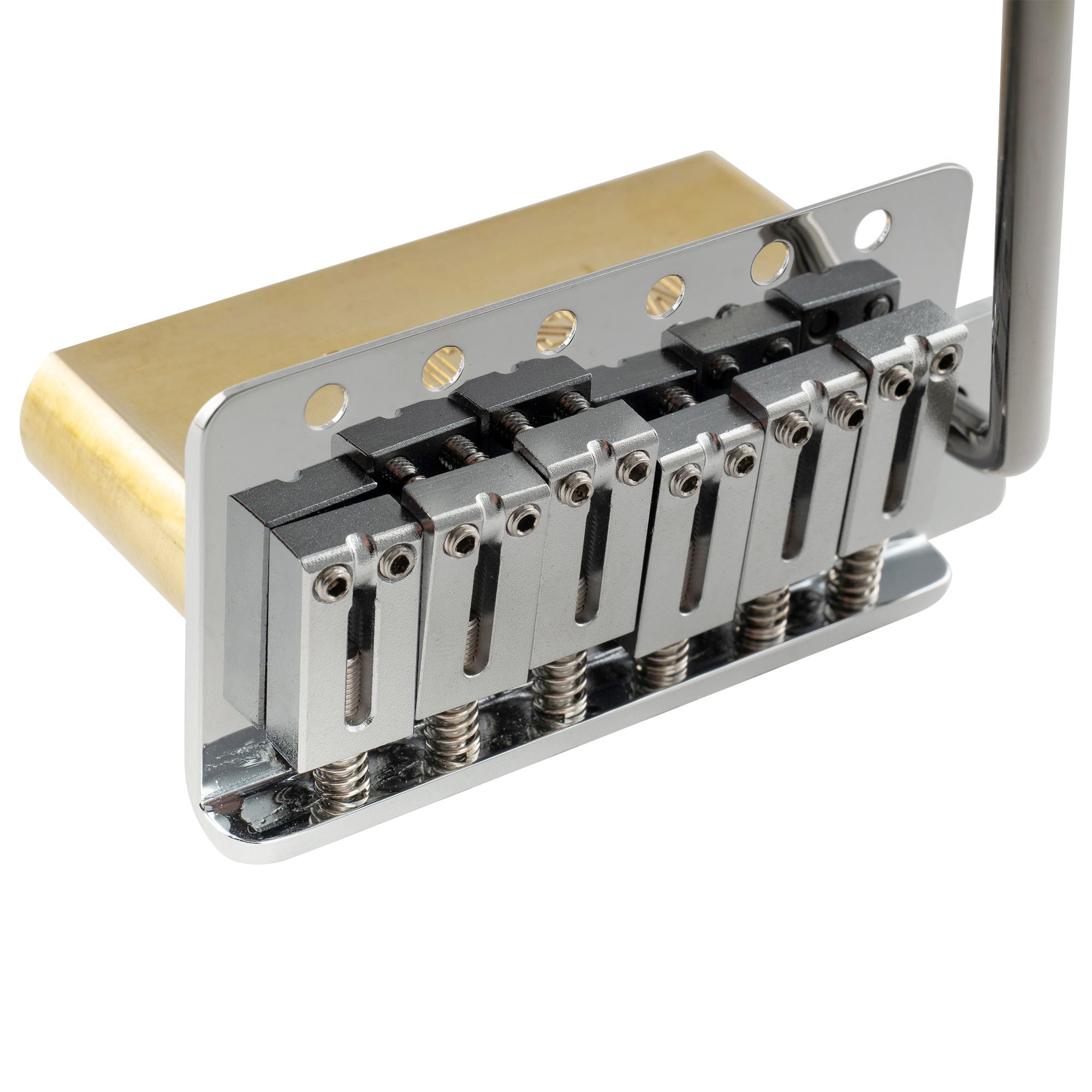 Musiclily Ultra BV007 52,5mm(2-1/16 Zoll) Standard 6-Schrauben ST Tremolobrücke mit modernen Messingsätteln 36mm massives Messingblock Push-In Arm für Strat-Style E-Gitarre