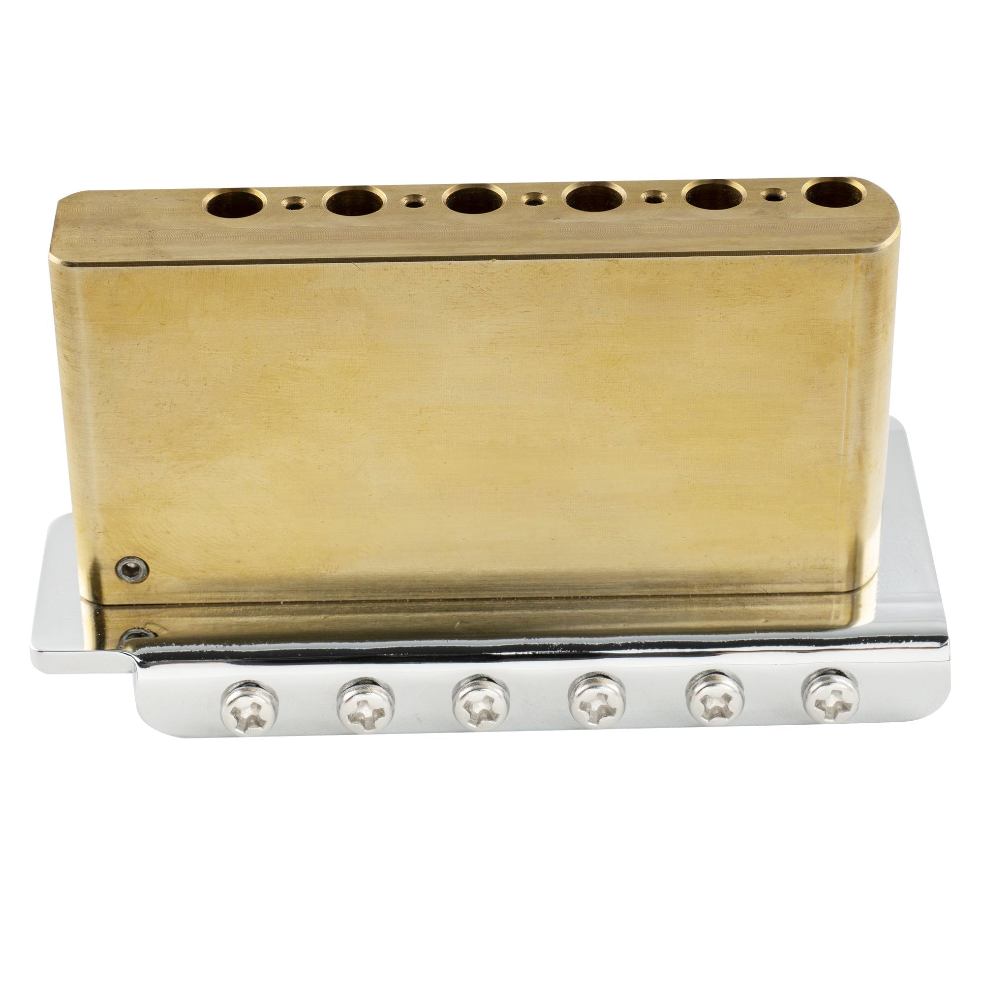 Musiclily Ultra BV007 52,5mm(2-1/16 Zoll) Standard 6-Schrauben ST Tremolobrücke mit modernen Messingsätteln 36mm massives Messingblock Push-In Arm für Strat-Style E-Gitarre