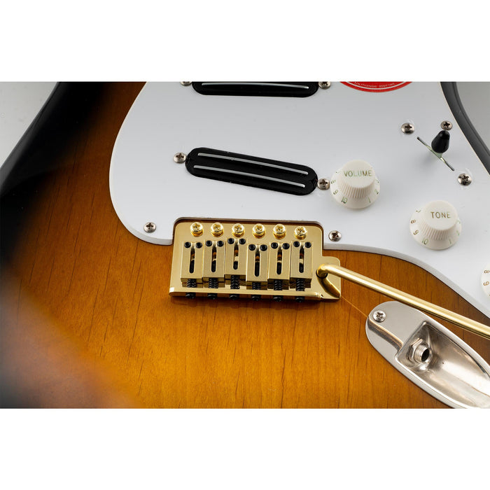 Musiclily Ultra 52,5 mm (2-1/16 Zoll) Standard 6-Schrauben ST-Tremolo-Brücke mit modernen Messingsatteln, 36-mm massiver Messingblock, Einsteckarm für Elektrogitarren im Strat-Stil