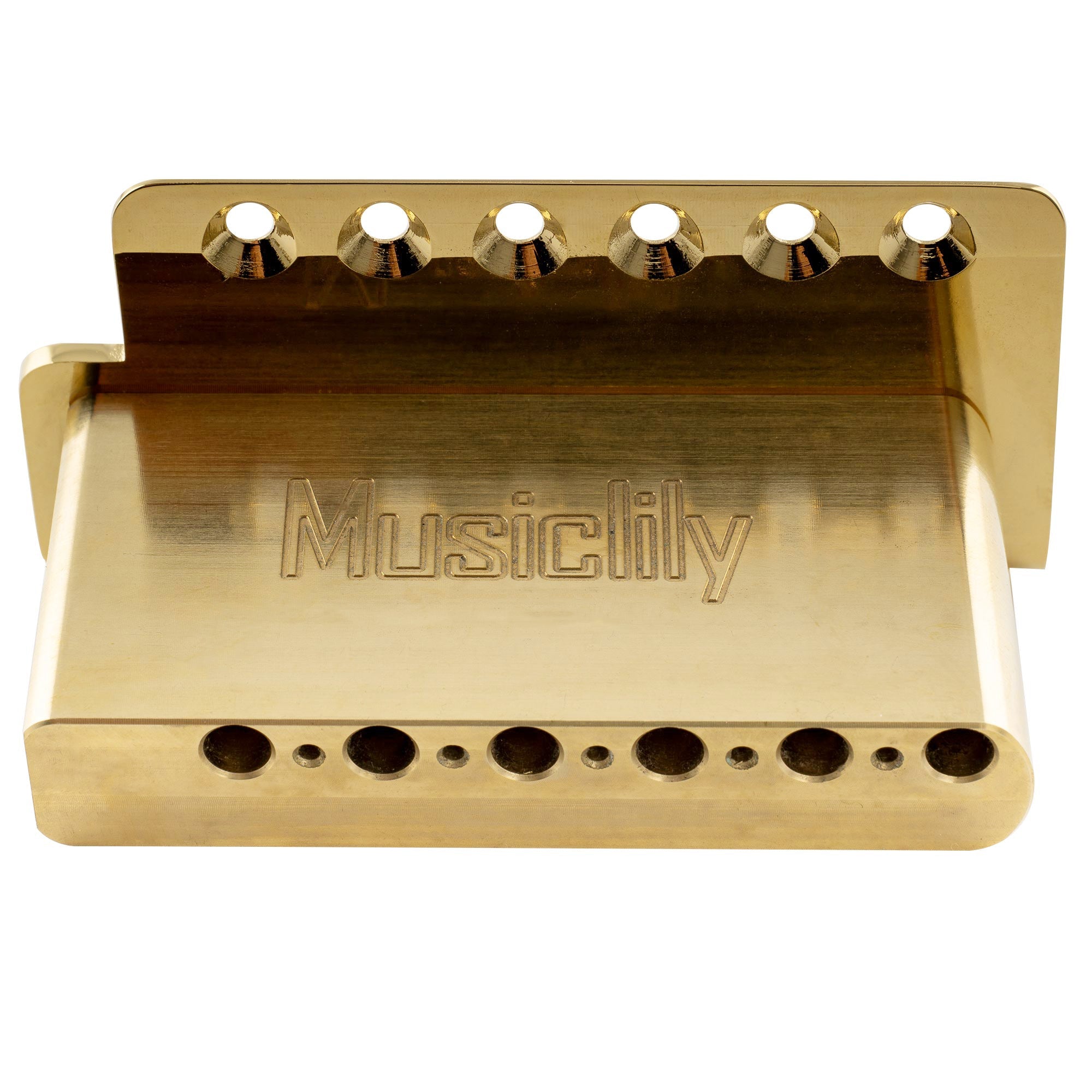 Musiclily Ultra BV007 52,5mm(2-1/16 Zoll) Standard 6-Schrauben ST Tremolobrücke mit modernen Messingsätteln 36mm massives Messingblock Push-In Arm für Strat-Style E-Gitarre