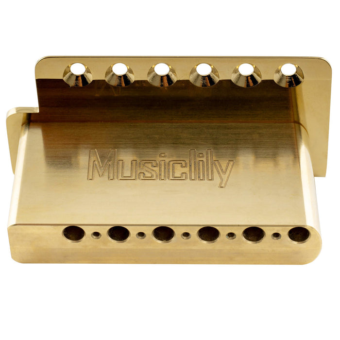 Musiclily Ultra 52,5 mm (2-1/16 Zoll) Standard 6-Schrauben ST-Tremolo-Brücke mit modernen Messingsatteln, 36-mm massiver Messingblock, Einsteckarm für Elektrogitarren im Strat-Stil