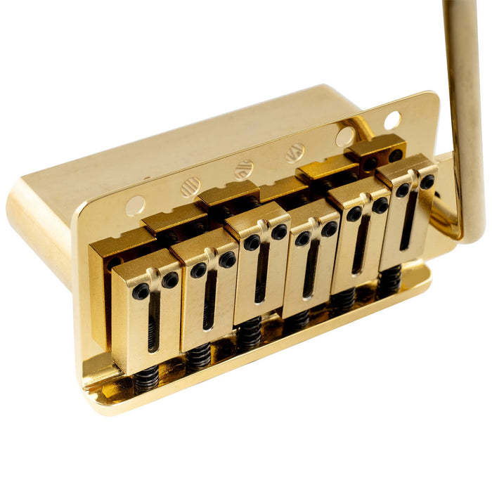 Musiclily Ultra 52,5 mm (2-1/16 Zoll) Standard 6-Schrauben ST-Tremolo-Brücke mit modernen Messingsatteln, 36-mm massiver Messingblock, Einsteckarm für Elektrogitarren im Strat-Stil