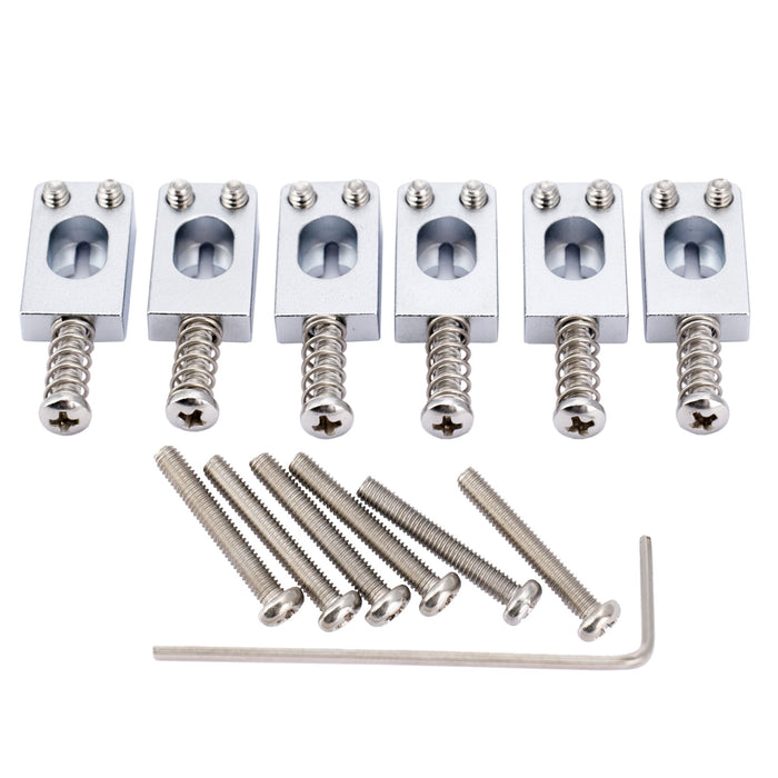 musiclily ultra 10 5mm full solid brass prs style tremolo bridge saddles for strat style electric guitar mx2437 6p, chrome