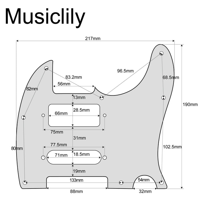 Dimensions of musiclily pro 8 holes guitar pickguard for brent mason tele style electric guitar 3ply 4ply mx2450p