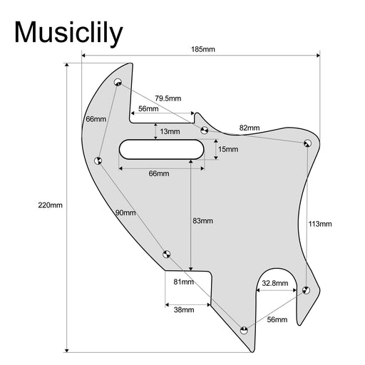 Dimensions of musiclily pro 7 holes guitar pickguard for fender f hole hybrid tele style electric guitar 3ply 4ply mx2451p
