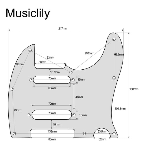 Dimensions of musiclily pro 8 holes ss guitar pickguard for us mexico fender deluxe nashville tele style electric guitar 3ply 4ply mx2452p