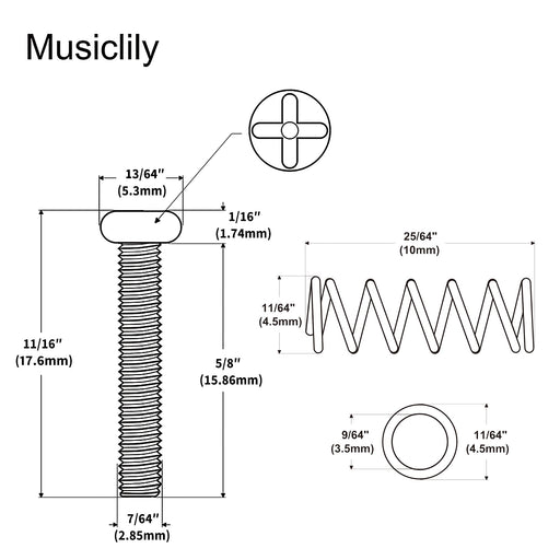 Dimensions of musiclily pro unc 4 40x5 8 inch stainless steel saddle intonation screws and spring set for american electric guitar bass bridge mx2473 6mx2491 6