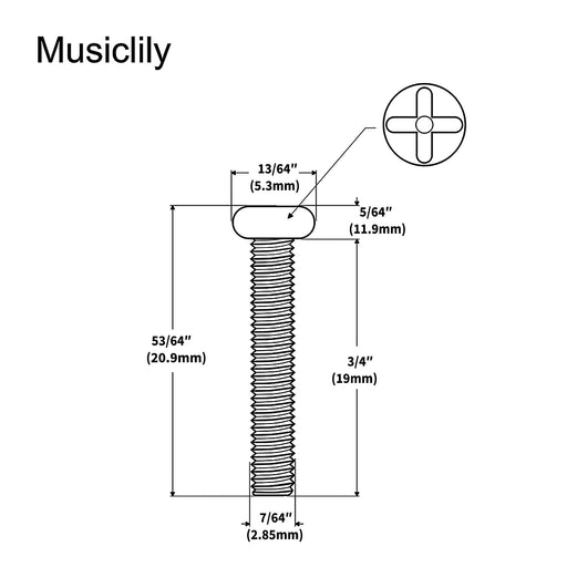 Dimensions of musiclily pro unc 4 40x3 4 inch stainless steel saddle intonation screws for american electric guitar bass bridge mx2475 6
