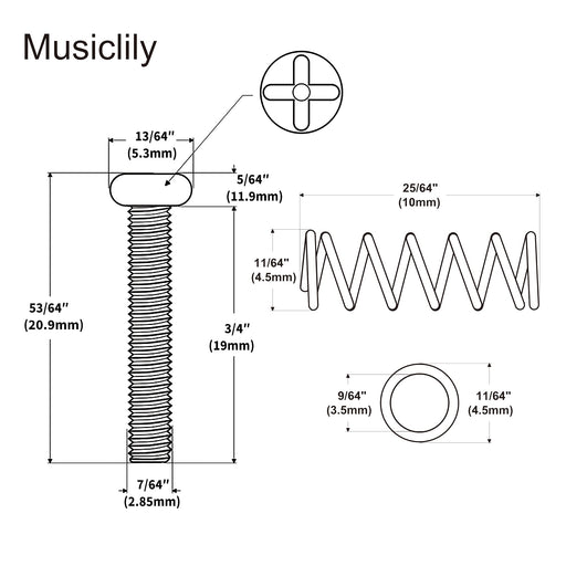 Dimensions of musiclily pro unc 4 40x3 4 inch stainless steel saddle intonation screws and spring set for american electric guitar bass bridge mx2475 6mx2491 6