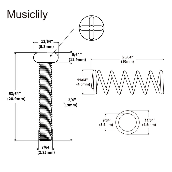 Dimensions of musiclily pro unc 4 40x3 4 inch stainless steel saddle intonation screws and spring set for american electric guitar bass bridge mx2475 6mx2491 6