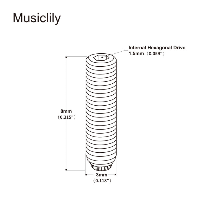 Musiclily Pro Metric M3X8mm Stainless Steel Saddle Height Adjustment Screw for Imported Electric Guitar Bass Bridge
