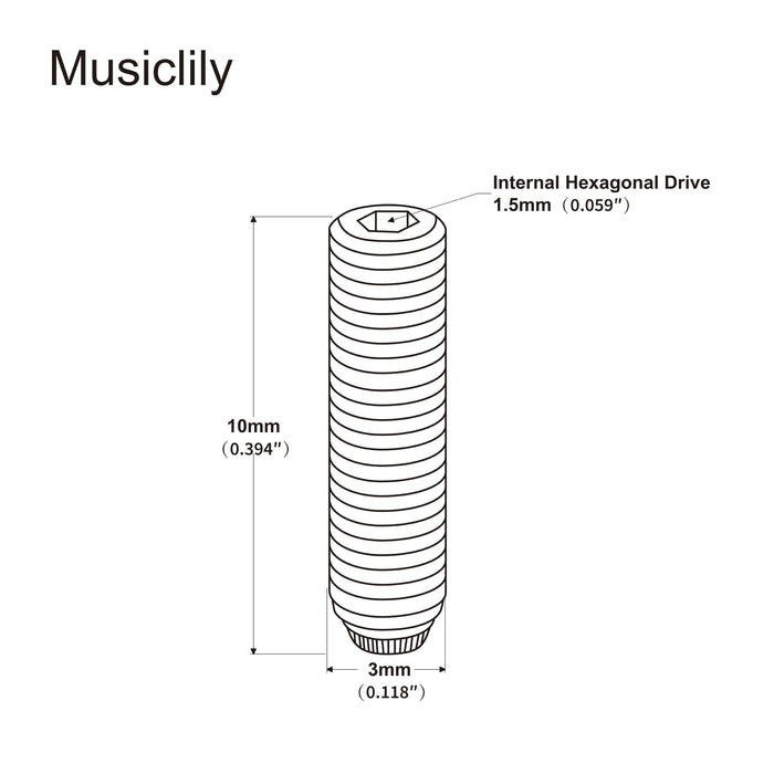 Dimensions of musiclily pro metric m3 10mm steel saddle height adjustment screws for imported electric guitar bass bridge mx2476 12p
