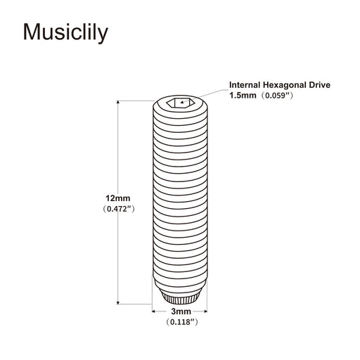 Dimensions of musiclily pro metric m3 12mm steel saddle height adjustment screws for imported electric guitar bass bridge mx2476 12p