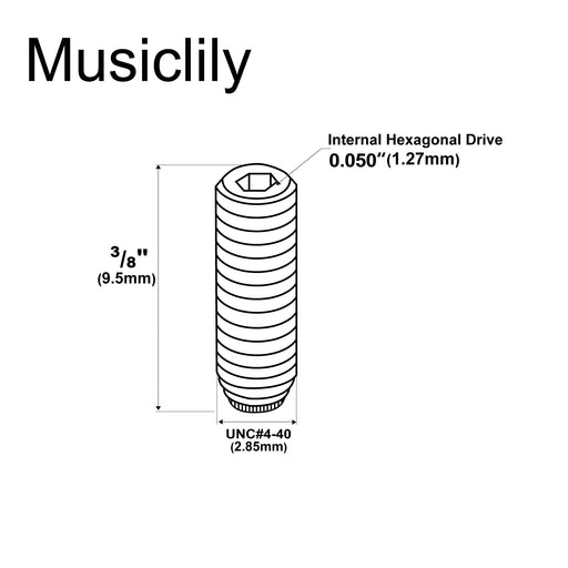 Dimensions of musiclily pro unc 4 40 3 8 inch steel saddle height adjustment screws for american electric guitar bass bridge mx2480