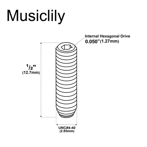 Dimensions of musiclily pro unc 4 40 1 2 inch steel saddle height adjustment screws for american electric guitar bass bridge mx2481