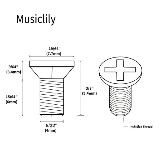 Dimensions of musiclily pro unc 8 32x3 8 inch stainless steel phillips countersunk mounting screws for american strat style electric guitar tremolo block mx2482 3