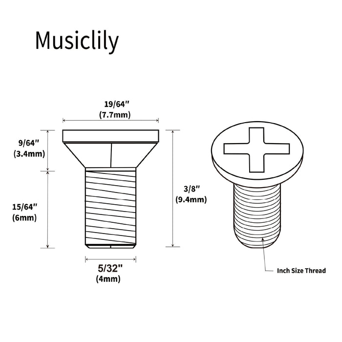 Dimensions of musiclily pro unc 8 32x3 8 inch stainless steel phillips countersunk mounting screws for american strat style electric guitar tremolo block mx2482 3