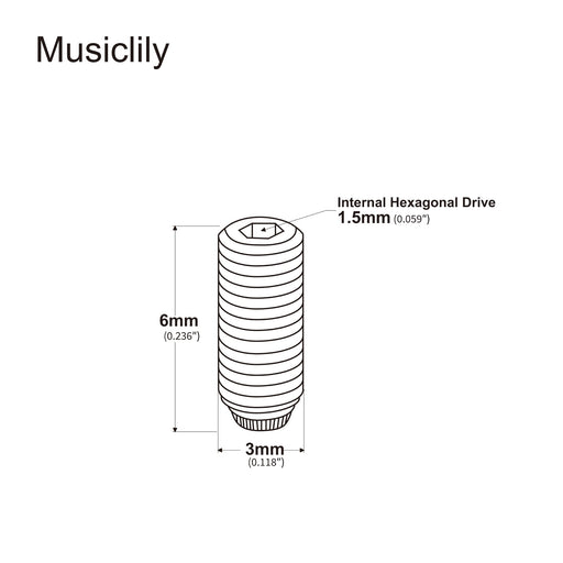 Dimensions of musiclily pro metric m3 6mm steel saddle height adjustment screws for imported electric guitar bass bridge mx2492 12