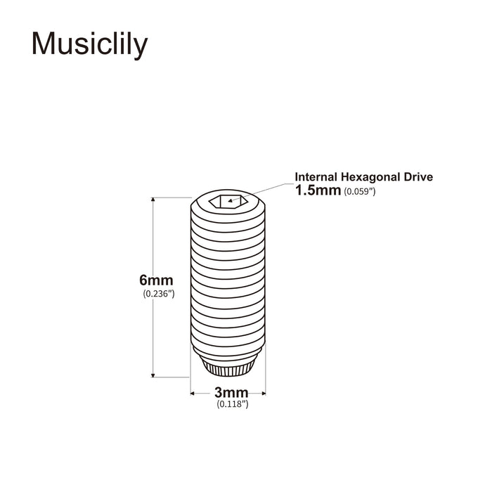 Dimensions of musiclily pro metric m3 6mm steel saddle height adjustment screws for imported electric guitar bass bridge mx2492 12