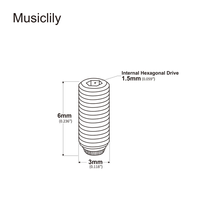 Atacado-Musiclily Pro Parafuso de Ajuste de Altura de Rastilho Métrico M3X6mm em Aço Inoxidável para Ponte de Guitarra e Baixo Elétrico Importados