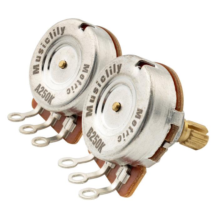 Musiclily Pro HD A250K+B250K Pots Brass Metric Split Short Shaft 6.5mm Audio Linear Taper Potentiometers for ST Tele PB JB Style Electric Guitar Bass (Set of 1A1B)