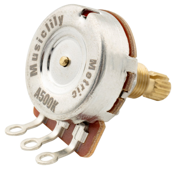 Musiclily Pro HD A500K Potentiomètres à axe fendu standard en laiton métrique 9,5 mm à courbe audio pour guitare électrique basse (lot de 10)