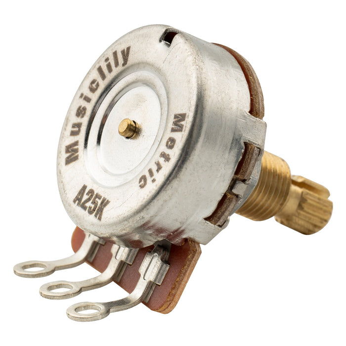 Musiclily Pro HD A25K Pots Brass Metric Split Standard Shaft 9.5mm Audio Taper Potentiometers for Active Pickups Electric Guitar Bass (Set of 10)