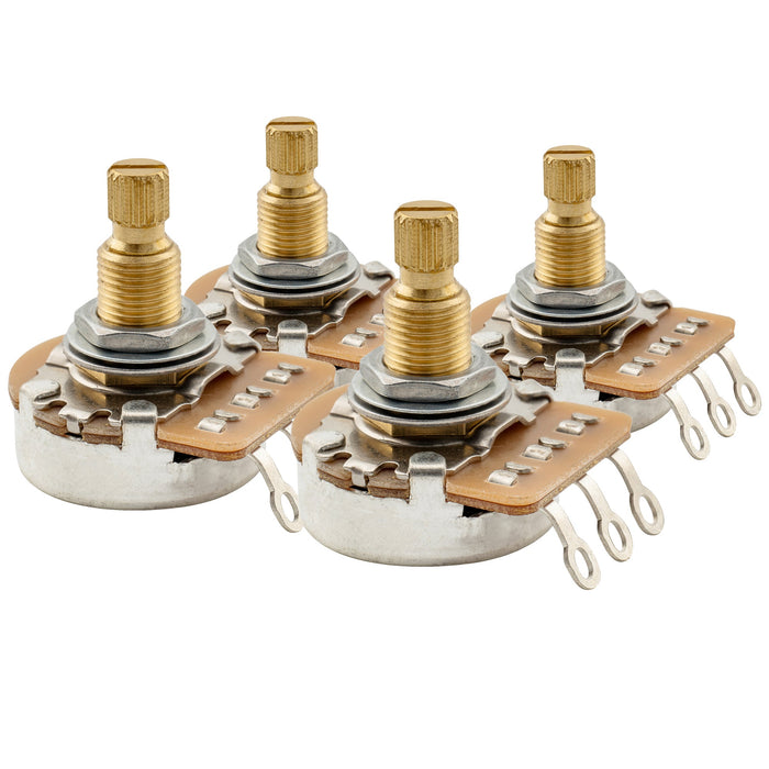 Musiclily Pro HD A25K Potenciómetros de eje dividido estándar de latón métrico 9,5 mm de barrido logarítmico (audio) para pastillas activas de guitarra eléctrica y bajo (juego de 4)