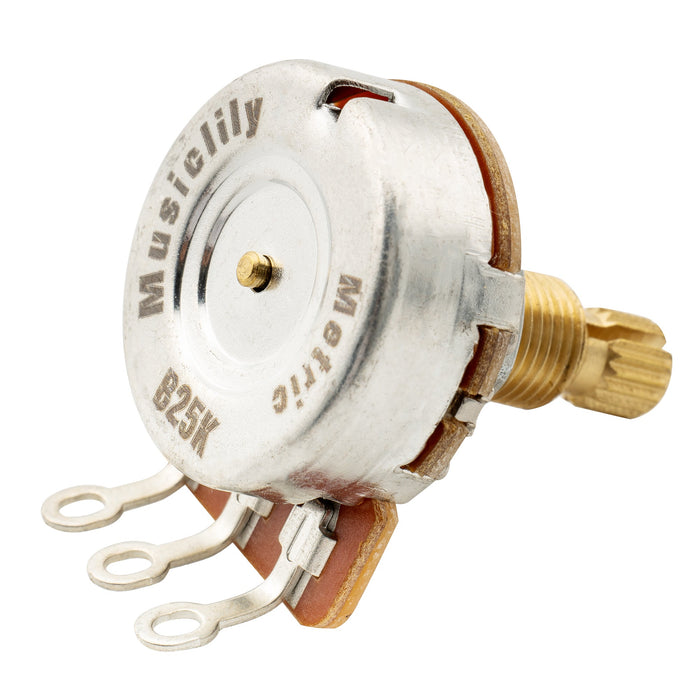 Musiclily Pro HD B25K Potenciómetros de eje estriado estándar de latón métrico 9.5mm, curva lineal, para pastillas activas de guitarra eléctrica o bajo (juego de 4)