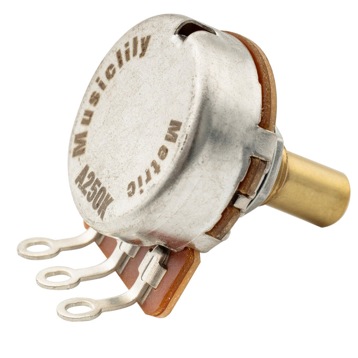 Musiclily Pro HD A250K Pots Brass Metric Solid Short Shaft 6.5mm Audio Taper Potentiometers for Electric Guitar Bass (Set of 10)