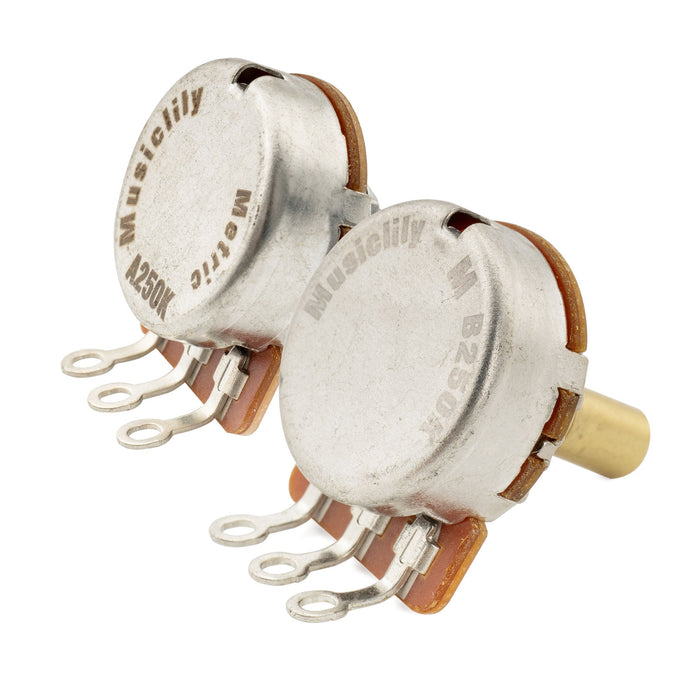 Musiclily Pro HD A250K+B250K ポット 黄銅製 メトリック ソリッド ショートシャフト 6.5mm オーディオリニアテーパー ポテンショメーター Tele/PB/JBスタイル エレキギター/ベース用 (1A1Bセット)