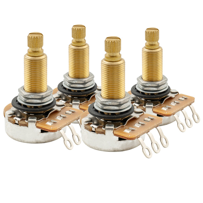 Musiclily Pro HD A500K Pots Brass Metric Split Long Shaft 19mm Audio Taper Potentiometers for LP/SG Style Electric Guitar Bass (Set of 4)