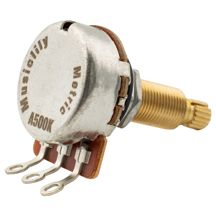 Großhandel-Musiclily Pro HD A500K Vollmessing metrischer grobverzahnter 18-Spline Split Long Shaft Poti Audio-Taper-Potentiometer für E-Gitarre Bass