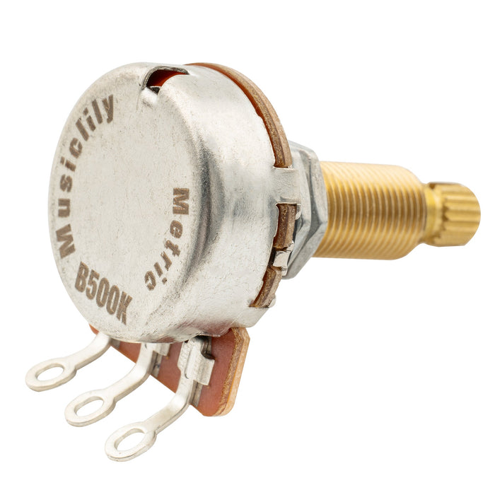 Musiclily Pro HD B500K ポット 真鍮 ミリ規格 ロングスプリットシャフト 19mm リニアテーパーポテンショメータ エレキギターとベース用(10個セット)