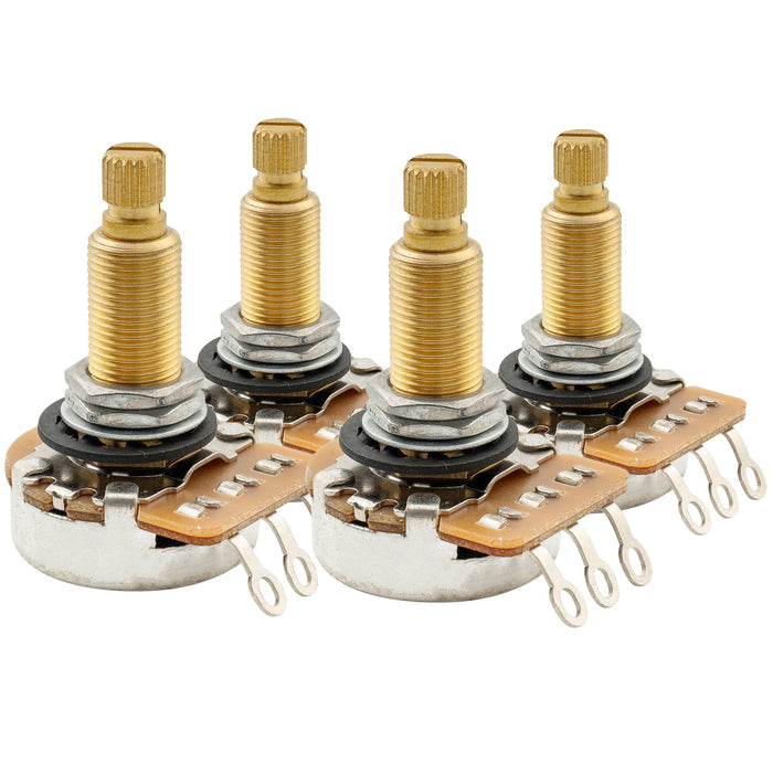 Musiclily Pro HD B500K Pots Brass Metric Split Long Shaft 19mm Linear Taper Potentiometers for LP/SG Style Electric Guitar Bass (Set of 4)